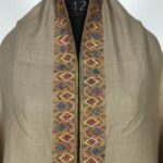 Beige Pure Wool Shawl 4 Size Border Hand Embroidery close up