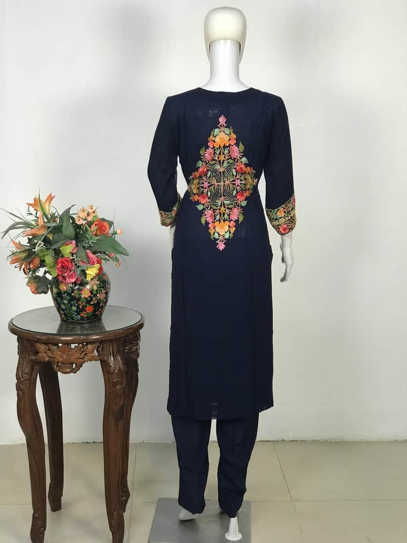 Navy Blue Jaal Aari with Hand Dabka Work Salwar Suit back