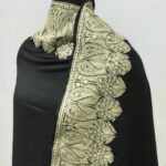 Black Pure Pashmina Shawl with Puff Tilla Embroidery