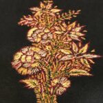 Black Pure Wool Shawl Floral Boteh Design Hand Embroidery close up