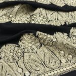 Black Pure Pashmina Shawl with Puff Tilla Embroidery flat