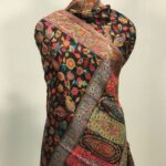 Black Paisley Palla Silk Kani Weave Dupatta close up