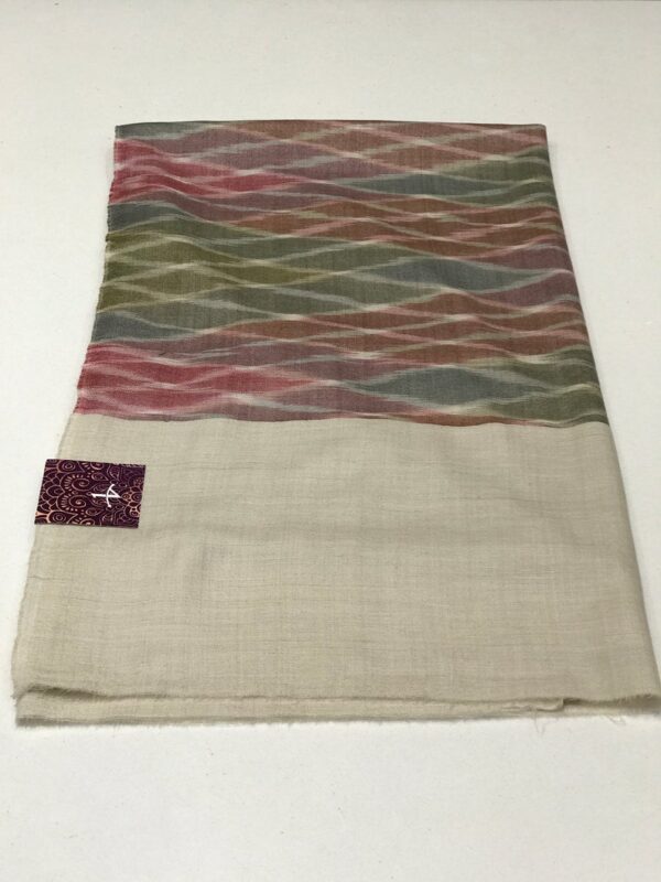 Criss-Cross Ikat Design Pure Pashmina Shawl: Green, Blue and Pink