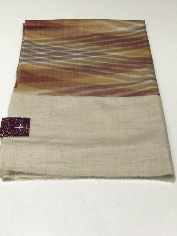 Criss-Cross Ikat Design Pure Pashmina Shawl: Rust, Yellow and Brown