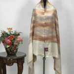 Criss-Cross Ikat Design Pure Pashmina Shawl: Rust, Yellow and Brown display