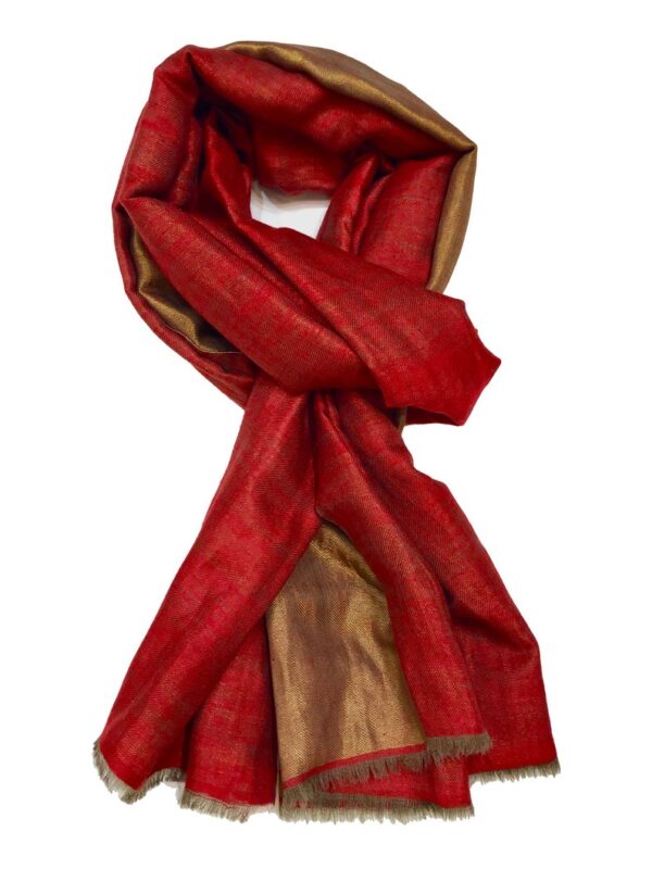 Tilla Weave Reversible Pure Pashmina Stole: Red wrap