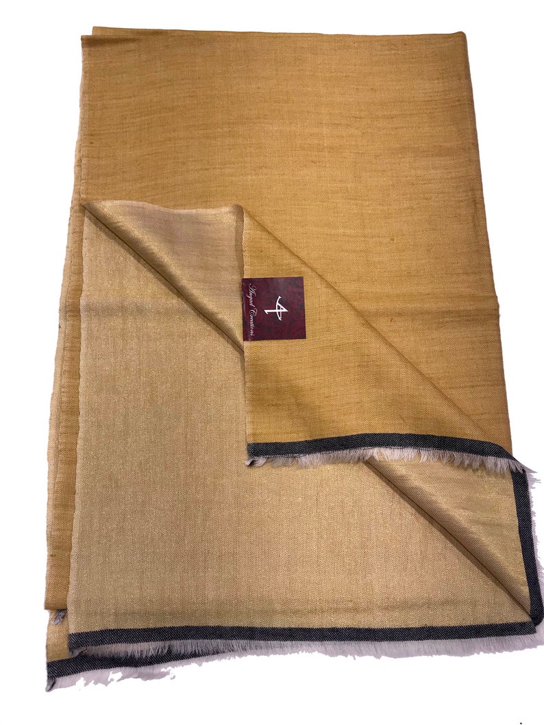 Tilla Weave Reversible Pure Pashmina Stole: Mustard