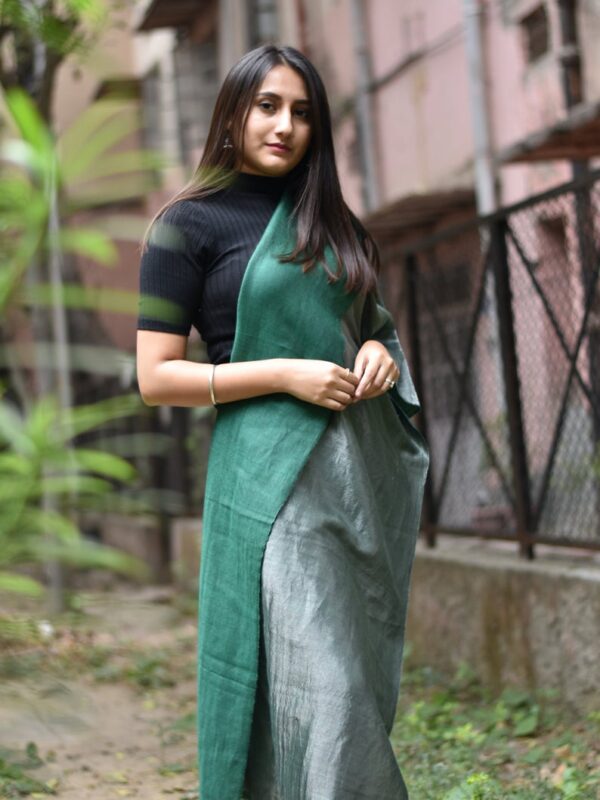 Tilla Weave Reversible Pure Pashmina Stole: Pine Green