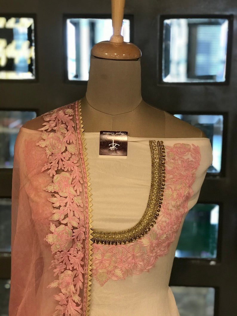 Pink Zardozi Aari Embroidered Kashmiri Suit Front