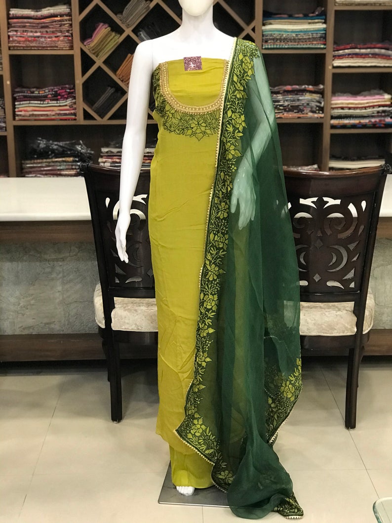 Green Zardozi Aari Embroidered Kashmiri Suit