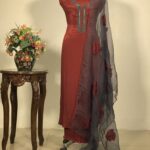 Red Suit with Floral Embroidery and Cut Dana Hand Work Organza Dupatta