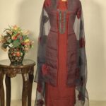 Red Suit with Floral Embroidery and Cut Dana Hand Work Organza Dupatta Front