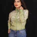 Olive Green Cotton Shirt with Faun Floral Thread Embroidery