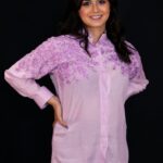 Thistle Purple Cotton Shirt with Cream Floral Thread Embroidery