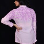 Thistle Purple Cotton Shirt with Cream Floral Thread Embroidery Back