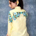 Light Yellow Cotton Top with Multi Colour Thread Embroidery Back