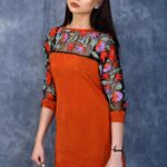 Orange Top with Thread Embroidered Shoulders & Sleeves
