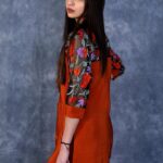 Orange Top with Thread Embroidered Shoulders & Sleeves Side