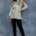 Moss Green Cotton Top with Multi Colour Thread Embroidery