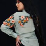 Moss Green Cotton Top with Multi Colour Thread Embroidery Back
