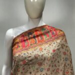 Beige Modal Silk Kani Weave Saree: Bari Ambi Design Close up