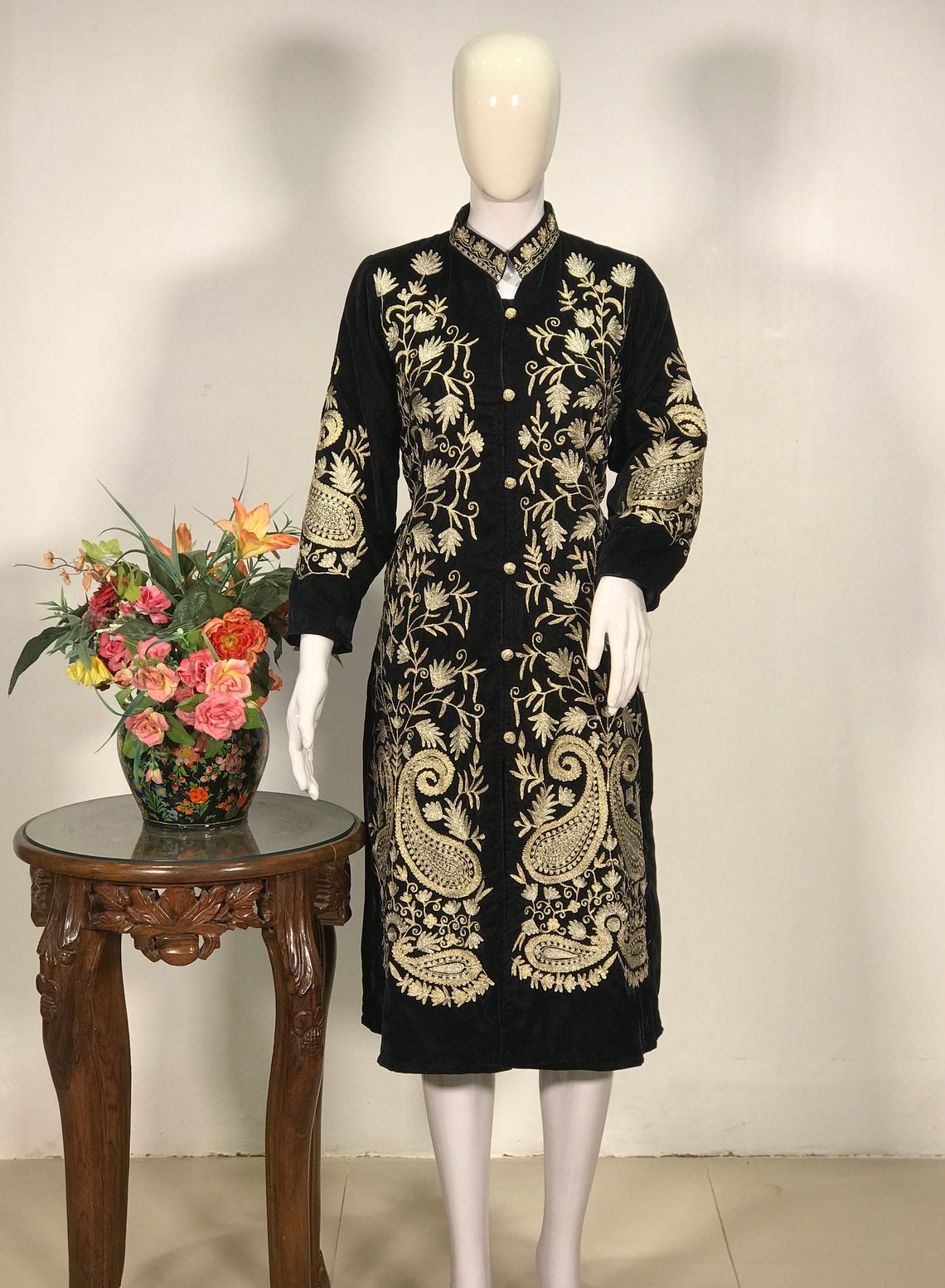 Black Velvet Jacket With Kashmiri Tilla Jaal Embroidery Front