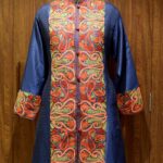 Blue Kashmiri Jacket With Anarkali Style paisley Embroidery Front