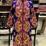 Blue Kashmiri Long Coat with Aari Jaal Embroidery Front