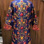 Blue Kashmiri Coat With Floral Vine Pattern Embroidery Back