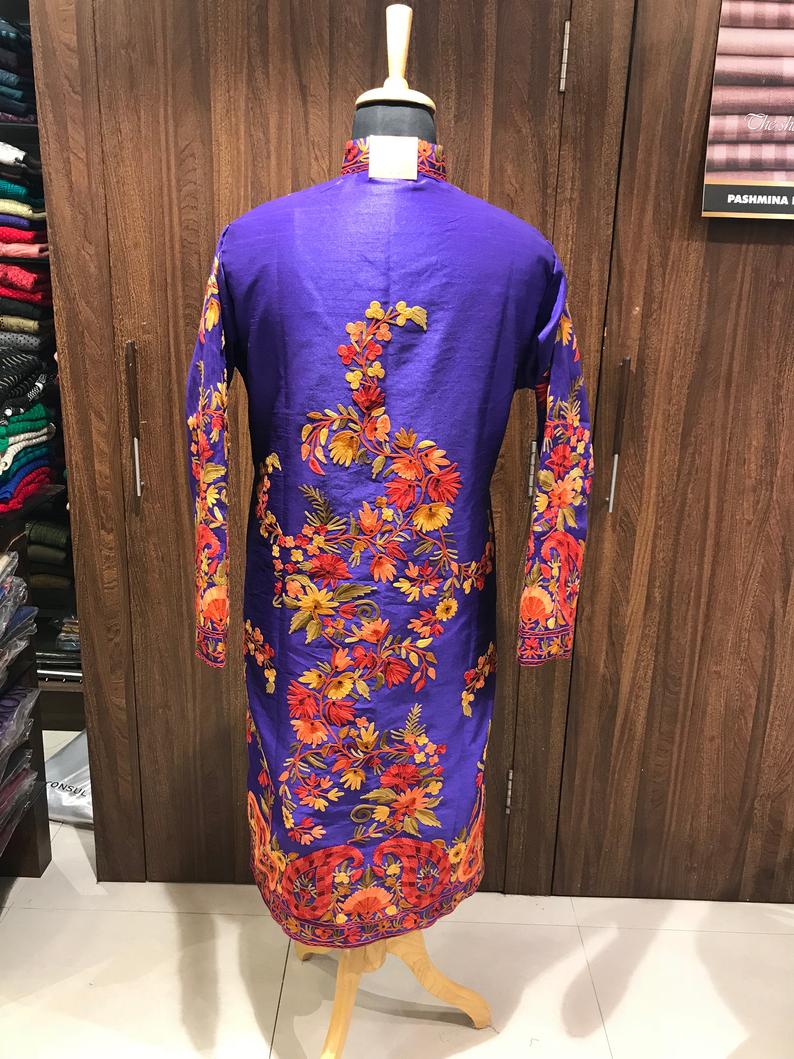 Purple Kashmiri With Floral Vine Pattern Embroidery Back Purple Kashmiri With Floral Vine Pattern Embroidery Back
