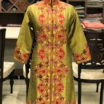 Olive Green Kashmiri Jacket With Chinar Embroidery Front