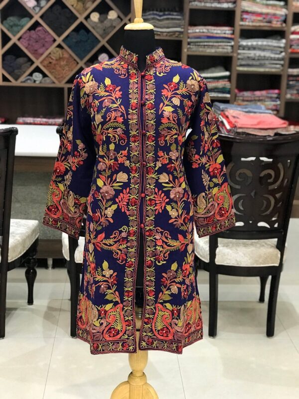 Navy Blue Kashmir With Floral Vine Pattern Embroidery Front