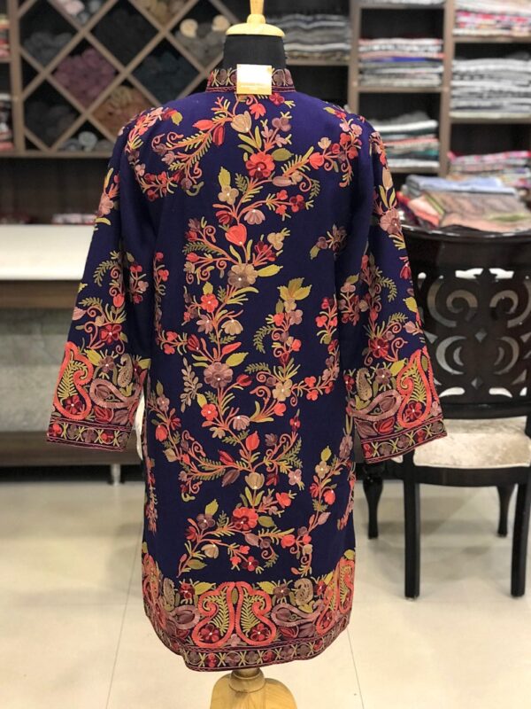 Navy Blue Kashmir With Floral Vine Pattern Embroidery Back