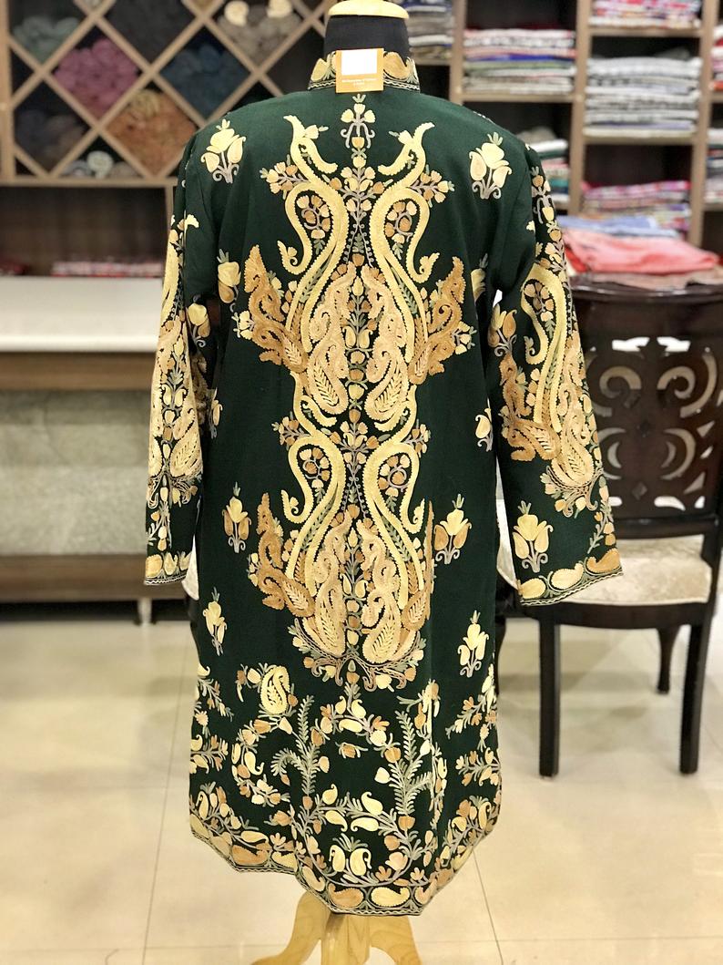 Green Kashmiri Paisley Vine Pattern Embroidery Back