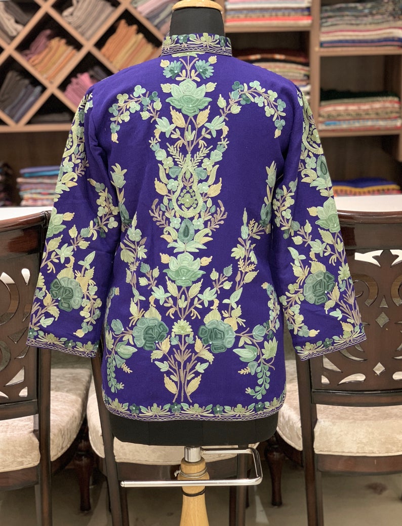 Purple Women Pure Wool Winter Coats with Embroidery Back