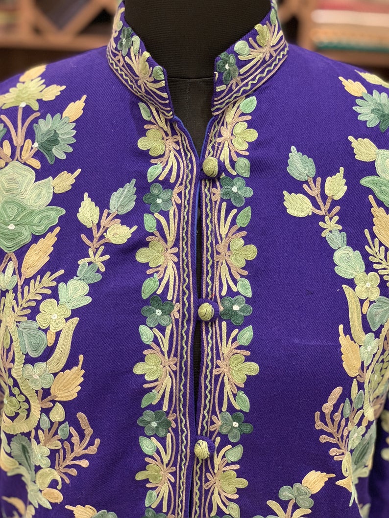 Purple Women Pure Wool Winter Coats with Embroidery