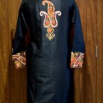 Black Kashmiri Long Coat with Anarkali Style Paisley Embroidery Back