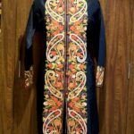 Black Kashmiri Long Coat with Anarkali Style Paisley Embroidery Front