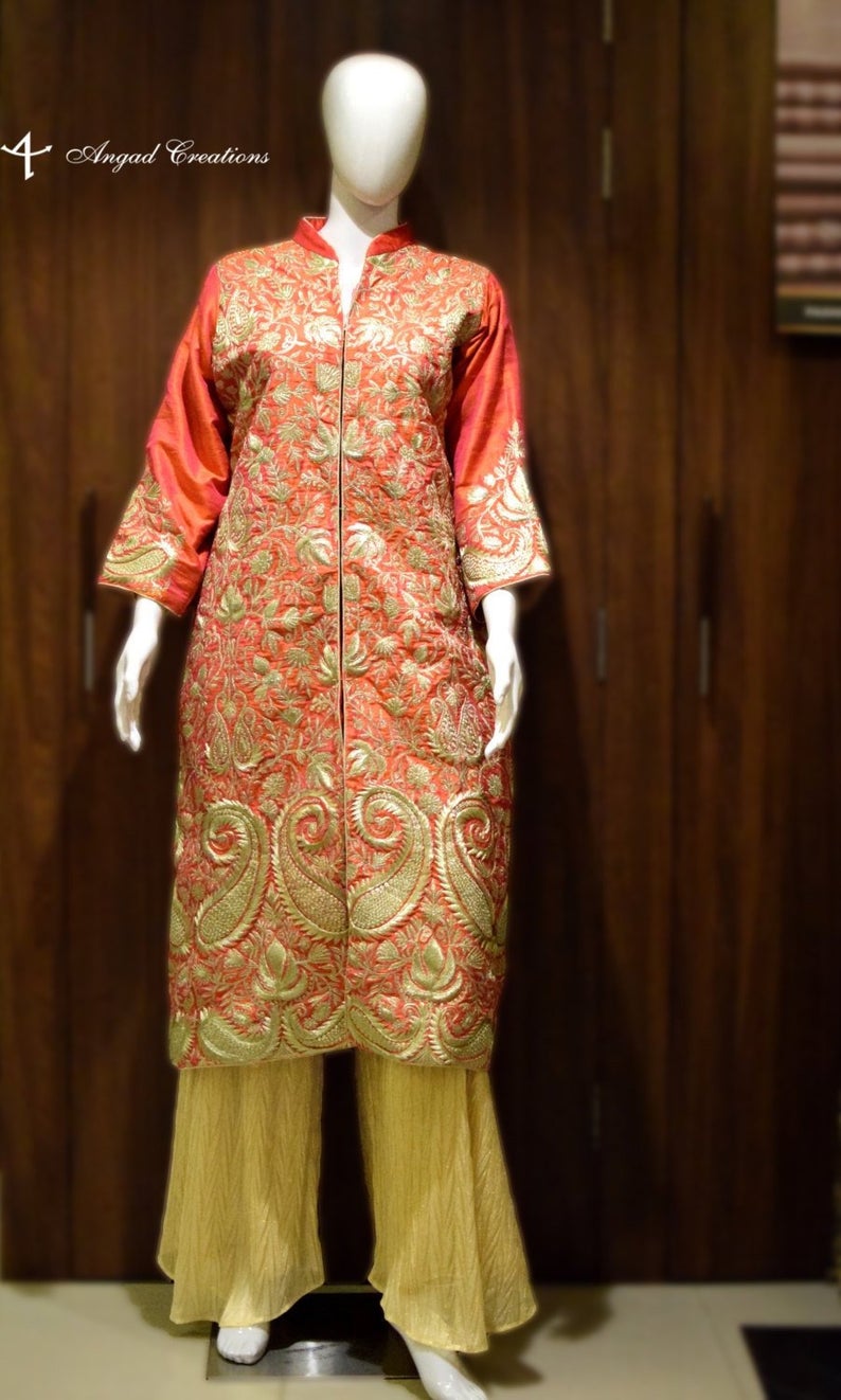 Pink Kashmiri With Chinar Jaal Tilla Embroidery Front Pink Kashmiri With Chinar Jaal Tilla Embroidery Front