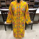 Yellow Kashmiri Coat With Floral Pattern Embroidery Front