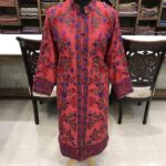 Red Kashmiri Coat With Floral Vine Pattern Embroidery Front
