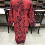Sizzling Red Kashmiri Coat With Floral Vine Pattern Embroidery Back