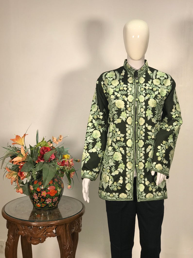 Black Jacket, Kashmiri Embroide Women Bohemian Jackets Front Black Jacket, Kashmiri Embroide Women Bohemian Jackets Front