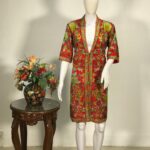 Red Shawl Collar Style Coat With Floral Jaal Embroidery Front