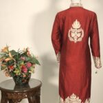 Red Long Overcoat with White Embroidery Back