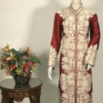 Red Long Overcoat with White Embroidery Front