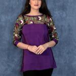 Purple Top with Thread Embroidered Shoulders & Sleeves