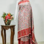 White Modal Silk Kani Saree with Red Border