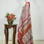 White Modal Silk Kani Saree with Red Border pallu