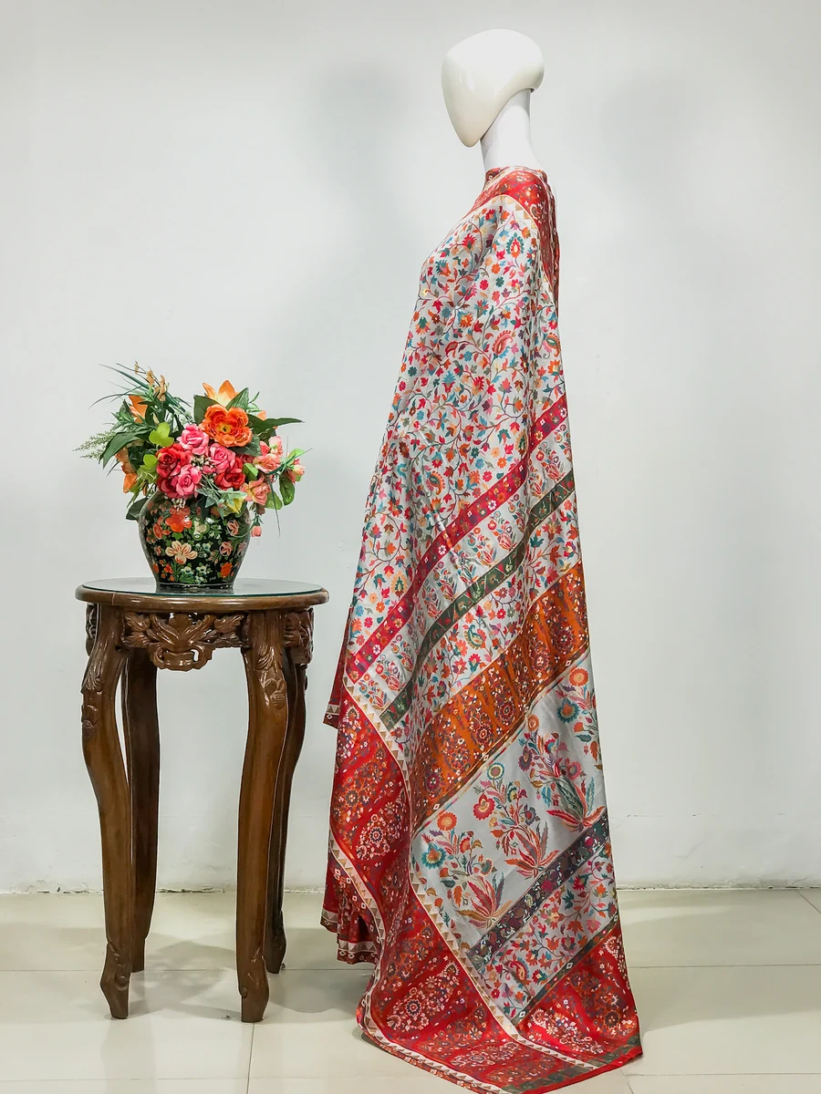 White Modal Silk Kani Saree with Red Border pallu